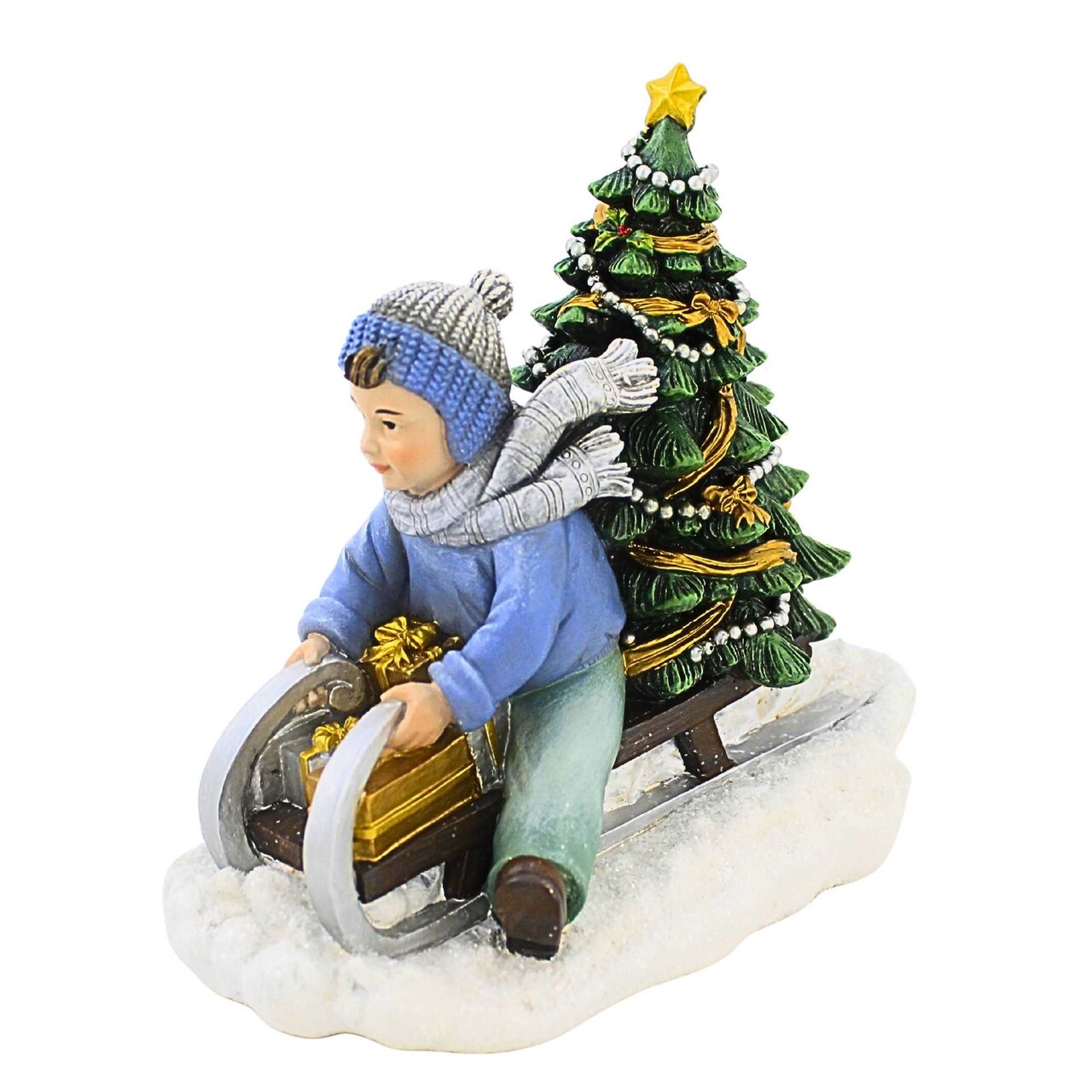 Joseph Studio 7.0 Inch Boy Sledding Figurine Christmas Figurine , Portable Christmas Decor Presents Tree Delivering